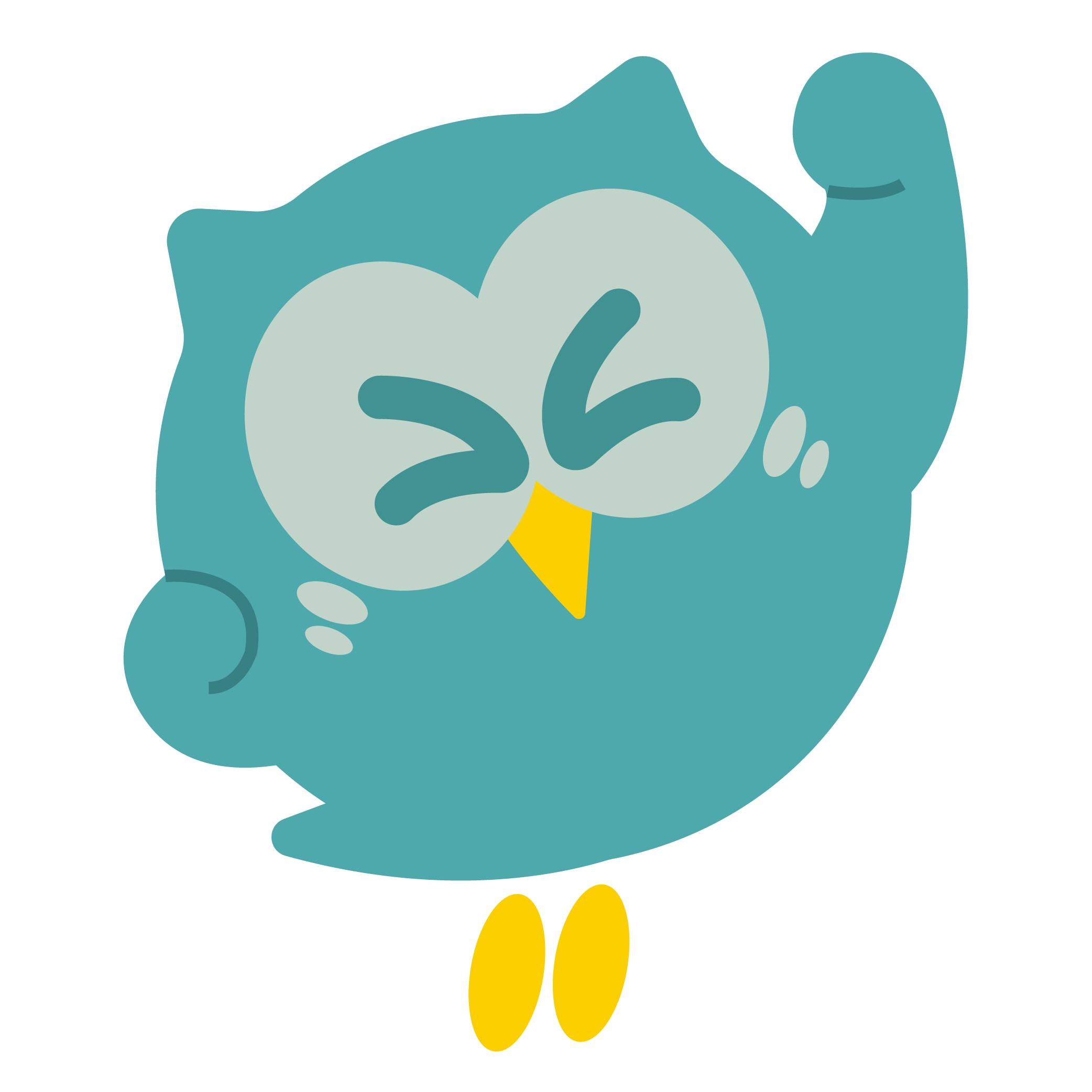 片手をあげて挨拶するふく多くん